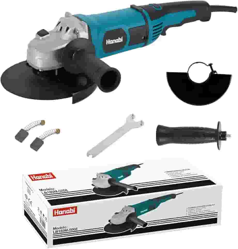 Hanabi Esmerilhadeira Profissional 220V Lixadeira Angular 2000W 8000rpm 180cm Ferramenta de Corte e Desbaste para Metal Concreto e Madeira