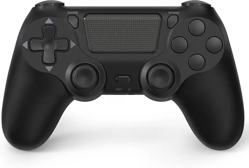 MOOGOLE Wireless Controller Compatible with PS4, with Vibration Feedback/Motion Sensing/Touchpad/Light Bar/Speaker/3.5mm Headphone Jack/Share(Black)