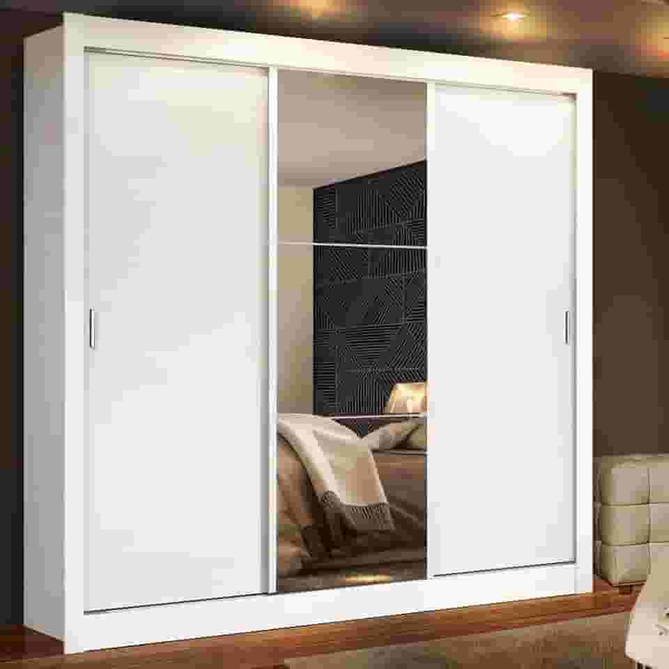 Guarda-roupa Casal Madesa Mônaco 3 Portas de Correr com Espelho - Branco