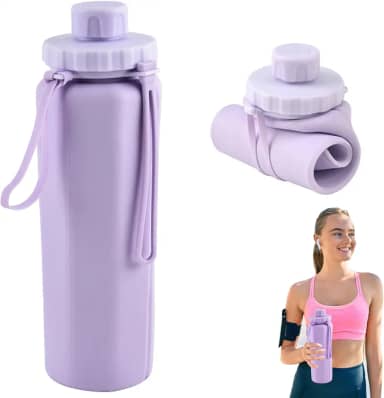 Garrafas de água dobráveis,copos portáteis dobráveis para garrafas de água,garrafas de água à prova de vazamentos sem BPA para viagens,camping,caminhadas,ciclismo,esportes ao ar livre 600ml (roxo)