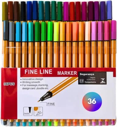 Kit Canetas Fineliner Coloridas Ponta Fina 0.4mm para Desenho e Escrita com Tintas Vibrantes, Secagem Rápida, Ergonômicas, Linha Premium (36)