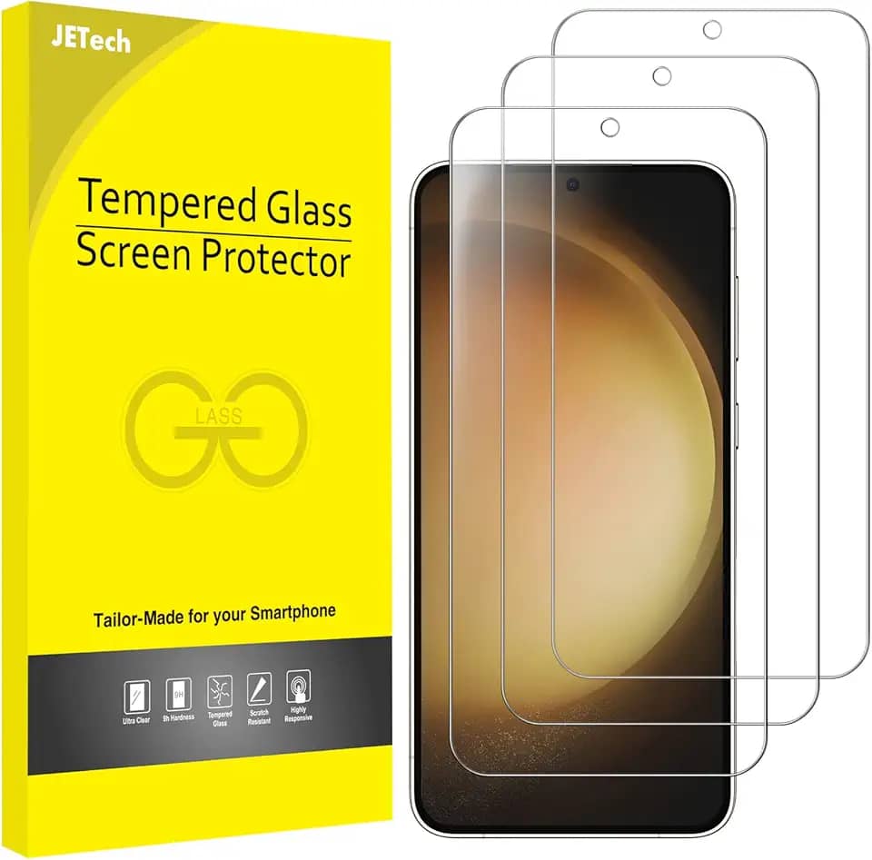 JETech Película de Vidro Temperado para Samsung Galaxy S23 5G 6,1 Polegadas, Protetor de Tela, Compatível com Identificação de Impressão Digital, HD Transparente, Pacote com 3