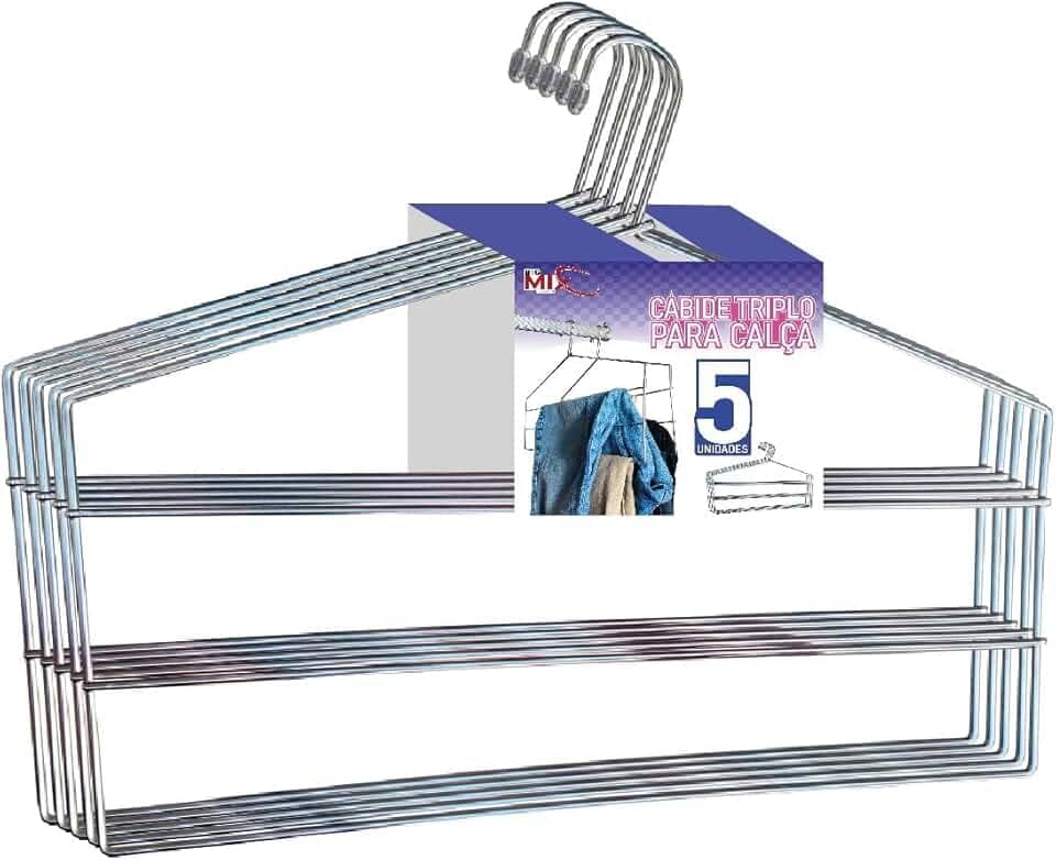 Cabides Para Calças Triplo Kit 5 Unidades Organizador Reforçado Aço Cromado - Big Mix