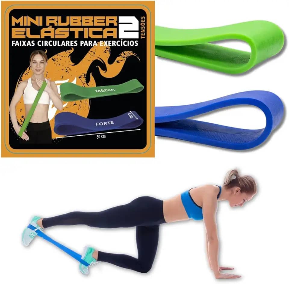 Kit Mini Rubber Elástica para Exercícios Média + Forte Energia do Corpo