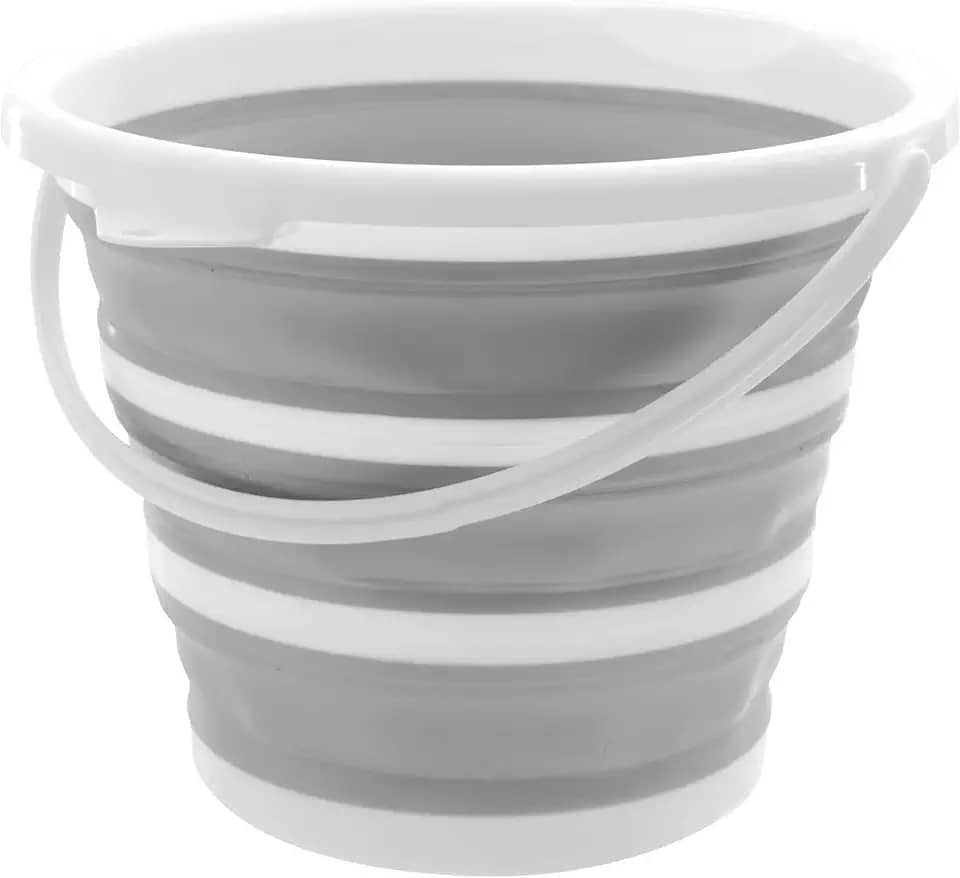 Powermaid Balde Retrátil de Silicone com Alça Dobrável Multiuso - 10 Litros - Branco e Cinza