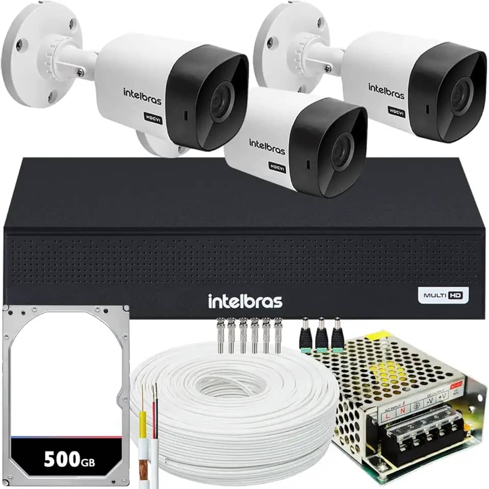 Kit Intelbras 3 Câmeras Vhc 1120 Hd 1mp 20m Dvr De 4 Canais