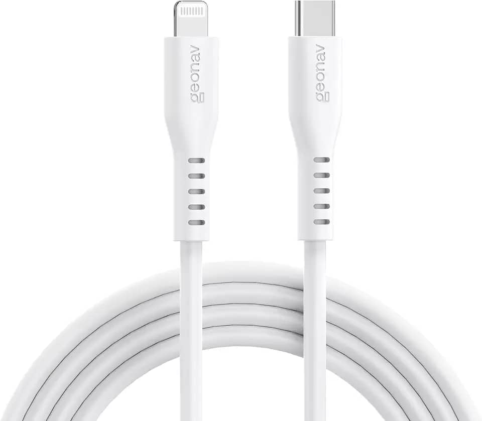 Geonav Cabo de Silicone USB-C para Lightning, carregamento até 38W, Silicone resistente, 1,5m, ESLICSWT, Branco