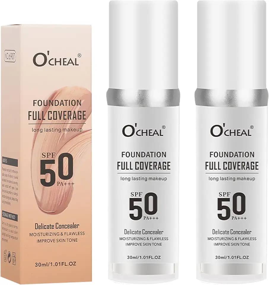 Pacote com 2 bases que mudam de cor para pele madura, maquiagem de base líquida, protetor solar FPS 50, cobertura total de corretivo, capa hidratante para todos os tons de pele, matiz de pele