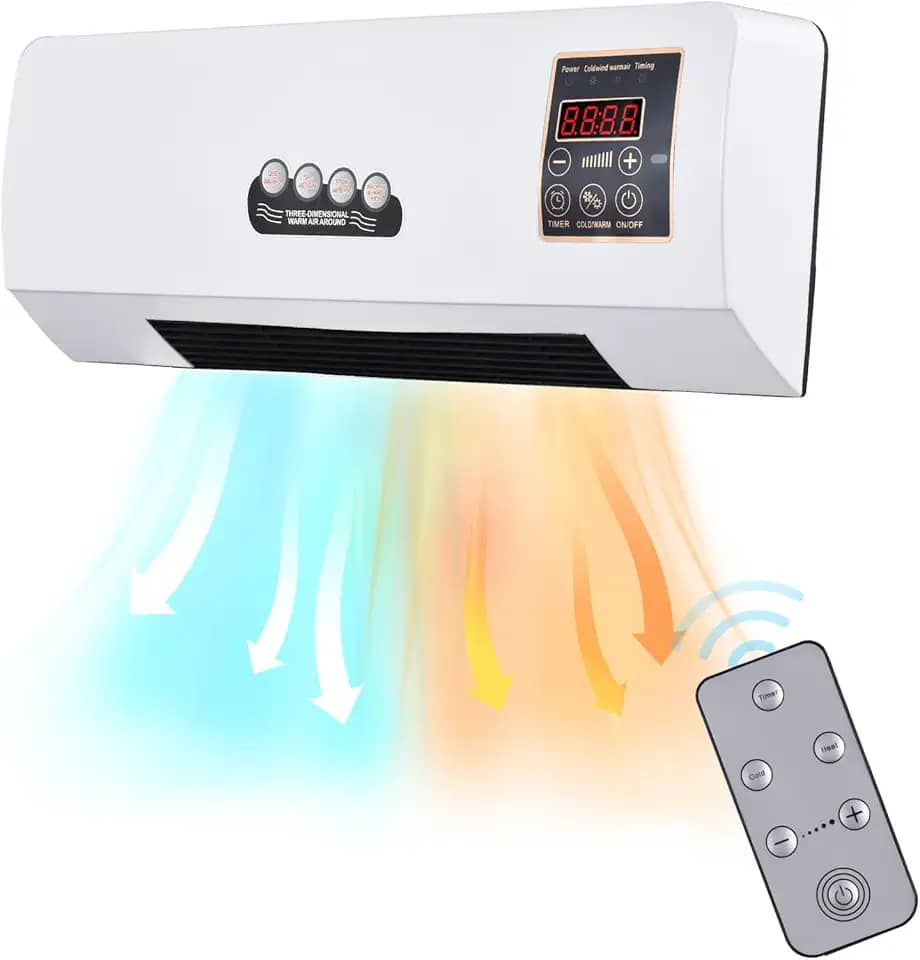 Combinação de aquecedor e ar condicionado 1800 W 2 em 1 Função de temporização Aquecimento e resfriamento Ar condicionado elétrico montado na parede e ventilador aquecedor com controle remoto para