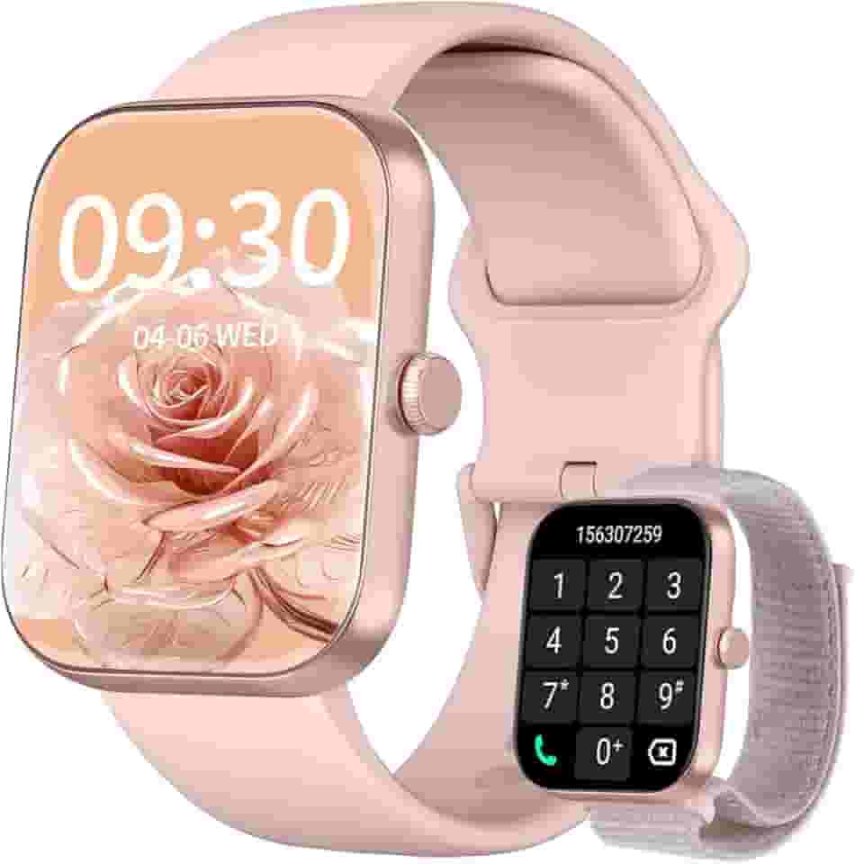 Smartwatch Feminino, Tela HD de 1,91' Relógio Fitness com Alexa, 100 Esportes, Frequência Cardíaca e Monitoramento do Sono, IP68 à rova d'água, Compatível com Android iOS, 2 Pulseiras (Rosa)