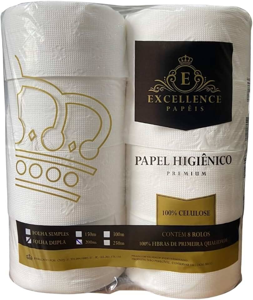 Papel Higiênico Rolão Folha Dupla Excellence 8 Rolos Premium, Branquíssimo, Alta Absorção e Custo-Benefício