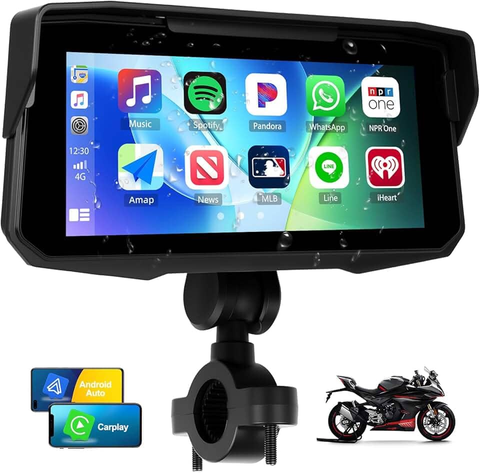 Sistema de navegação GPS para motocicleta, tela de 6,8 polegadas, reprodutor inteligente portátil, suporta Android Auto IP68 à prova d'água