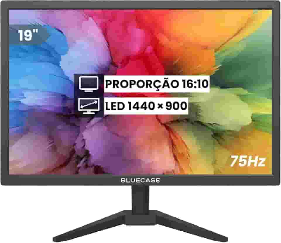 Monitor Slim LED 19' HD 75Hz 5ms Preto Suporte Base VESA 75x75mm - Compatível HDMI e VGA