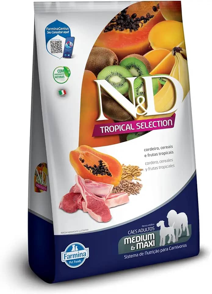 N&D Tropical para Cães Adultos de Raças Médias e Grandes Sabor Cordeiro, Cereais e Frutas Tropicais 12Kg