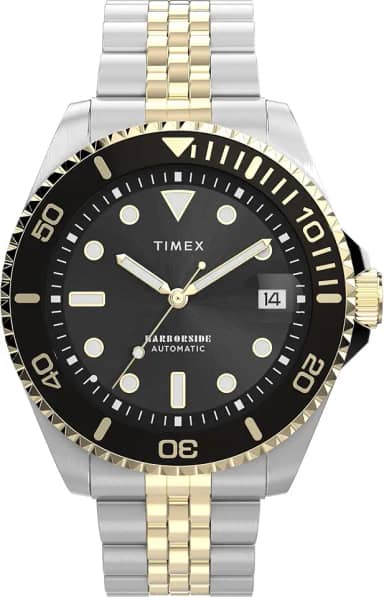 Relógio masculino Harborside Coast de 40 mm - pulseira em dois tons, mostrador preto, caixa em dois tons