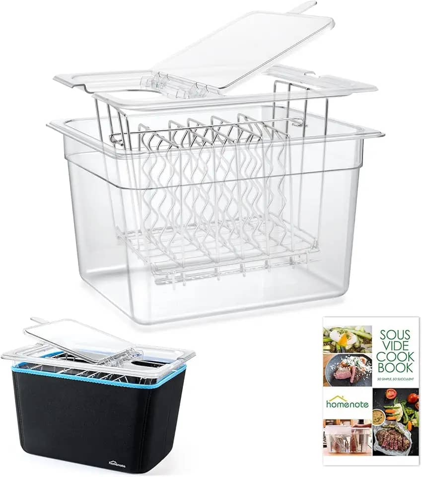 HOMENOTE Recipiente Sous Vide de 12 litros com tampa articulada dobrável universal, kit completo de acessórios Sous Vide livre de BPA, compatível com Anova e a maioria dos fogões Sous Vide (com rack e