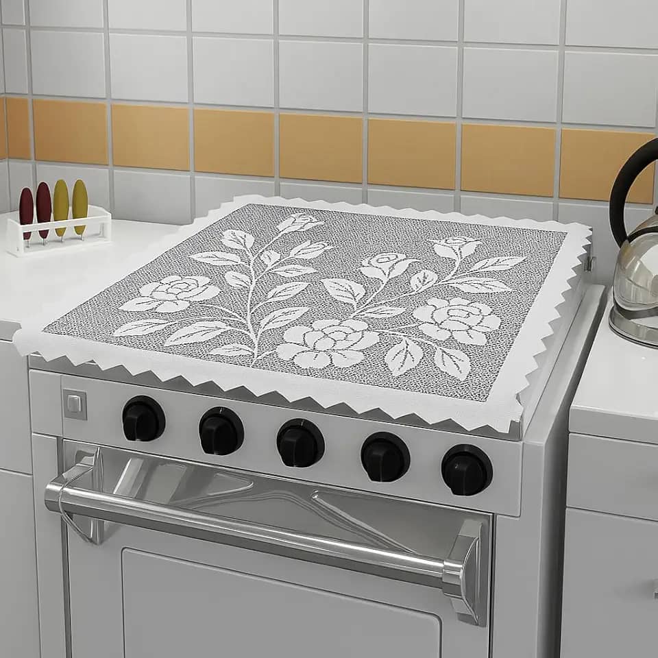 Capa Para Tampa De Fogão 4 Bocas Renda Branco 55x53cm