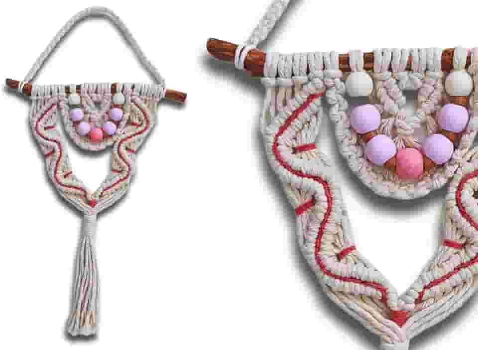 Painel de Macramê Decoração para Casa Boho Chic (Cru/Rosa)