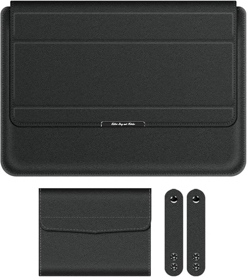 BEMMY Capa Case Para Notebook Macbook Air Pro 13/14'', 15.4/15.6/16.1'', Capa de Couro PU 3 em 1 Para Portátil e Notebook (15.4/15.6/16.1'') (Preto)