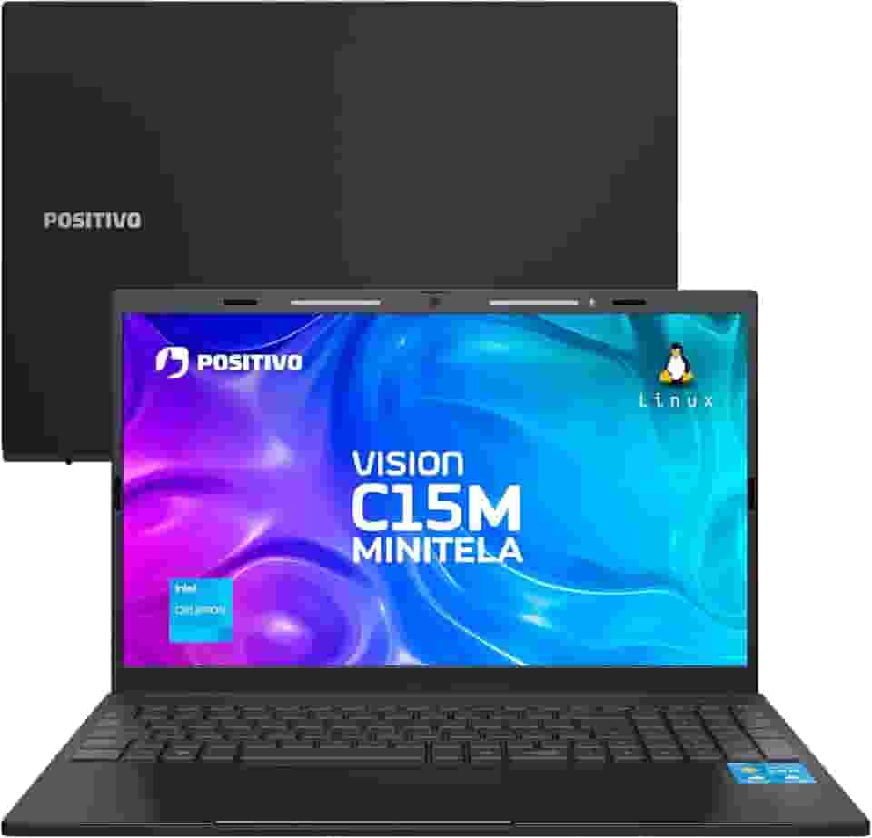 Notebook Positivo Vision C15M Intel Celeron N4500 Linux 8GB RAM 256GB eMMC Tela 15' Full HD IPS Antirreflexo – com Minitela - Cinza