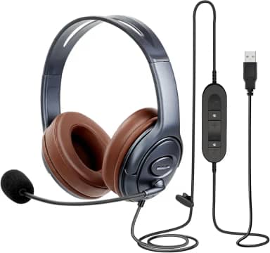 EMAIKER Fones de ouvido USB com cancelamento de ruído com microfone e controles em linha para ditado de dragão, fones de ouvido de PC para trabalho de escritório em casa, Skype, Teams, Zoom Meeting,
