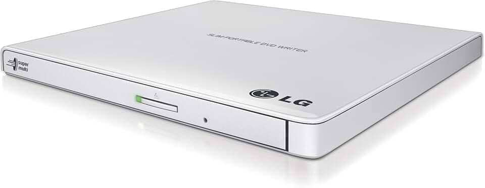LG Electronics Unidade externa USB 3.0 Super-Multi Slim portátil DVD+/-RW para PC Windows, Linux, Mac OS com suporte M-DISC GP65NW60 (branco)