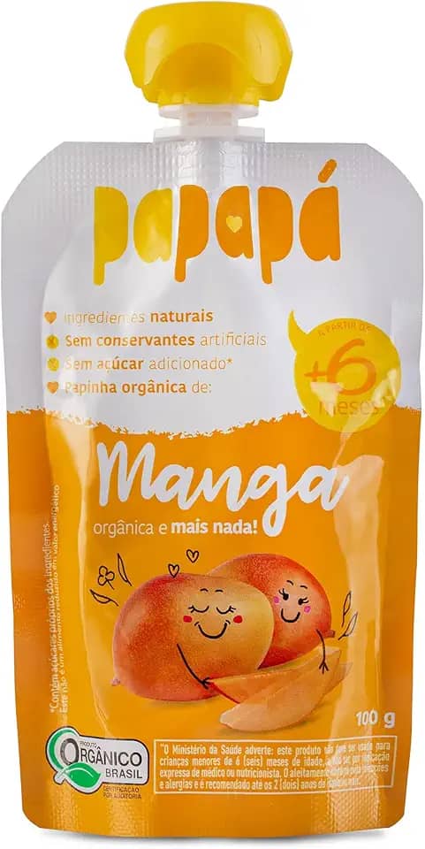 Papapá, Papinha Orgânica de Frutas, Sabor Manga, 100g, Sem Açúcar Adicionado, Ingredientes Naturais
