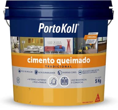 PORTOKOLL – Argamassa colorida - Cimento Queimado Mineral – Piso e parede – Fácil de aplicar – Balde 5 kg