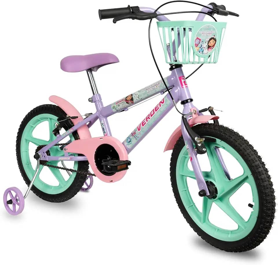 Verden Bicicleta Infantil Casa Magica Da Gabby Aro 16 com cestinha e rodinhas de apoio