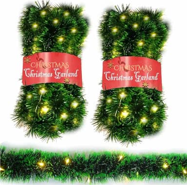 Pacote com 2 guirlandas de Natal com luzes, total de 80 LEDs, operado por bateria, pré-iluminada, guirlanda longa para escadas, corrimão, lareira, manto, moldura de porta de escritório, decoração
