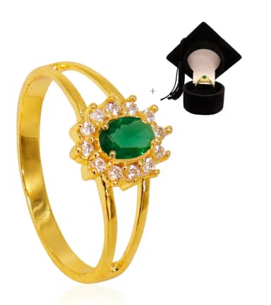 Anel de Formatura Feminino De Moeda Antiga Banhado A Ouro Com Capelo - Enfermagem