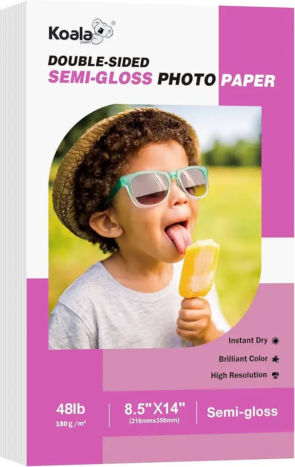 Koala Papel fotográfico semibrilhante dupla face, 21,5 x 35 cm, 100 folhas, 22 kg, para impressora a jato de tinta e laser para impressão de topo de bolo de cartão fotográfico