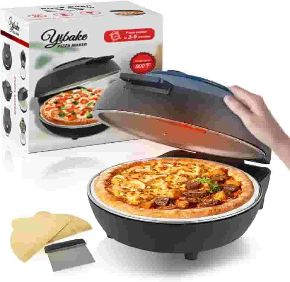 YIBAKE Forno De Pizza Interno - 12'', Elétrico, Com Controle Duplo Temperatura, Aquece Até 800°F, Bancada Isolamento Térmico, Pedra Cerâmica Para Assar, Pizzas Massa Crocante Em Minutos