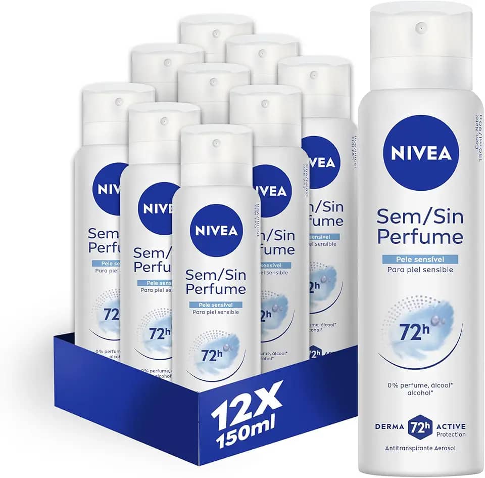 Kit NIVEA Desodorante Aerossol SEM PERFUME Pele Sensível 150ml - 12 Unidades