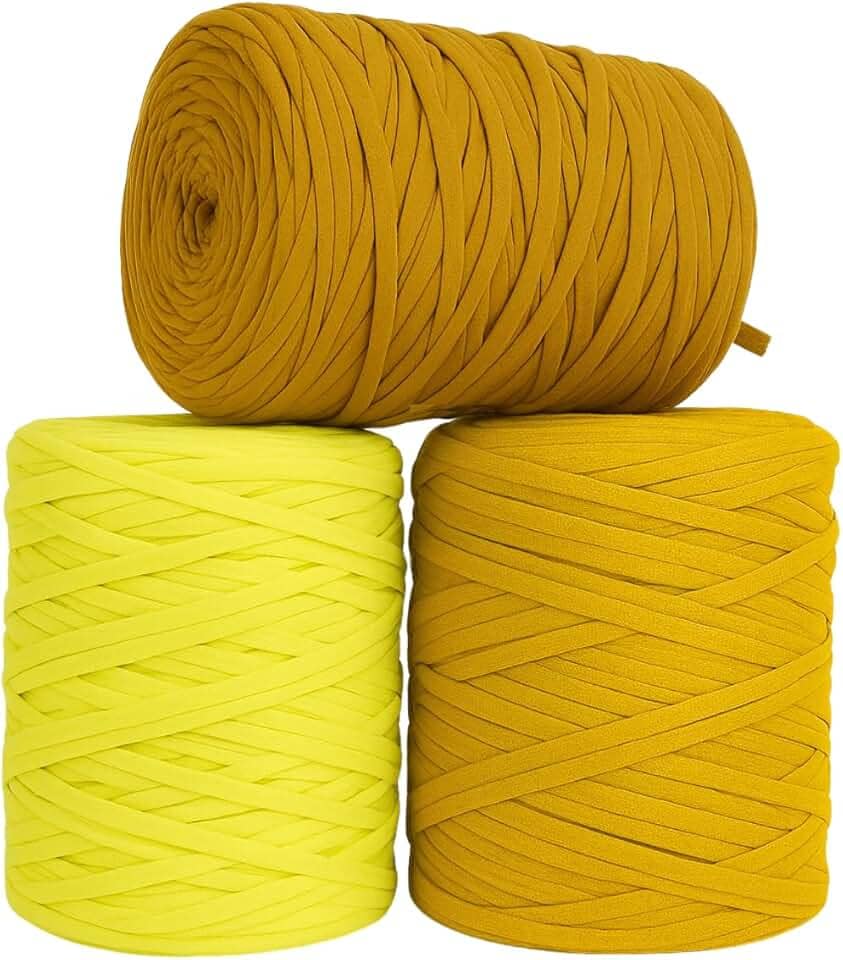 SYMEON Fio de Malha 1kg Ecologico Residual 140m para Crochê Tricô Artesanato (Tons de Amarelo)