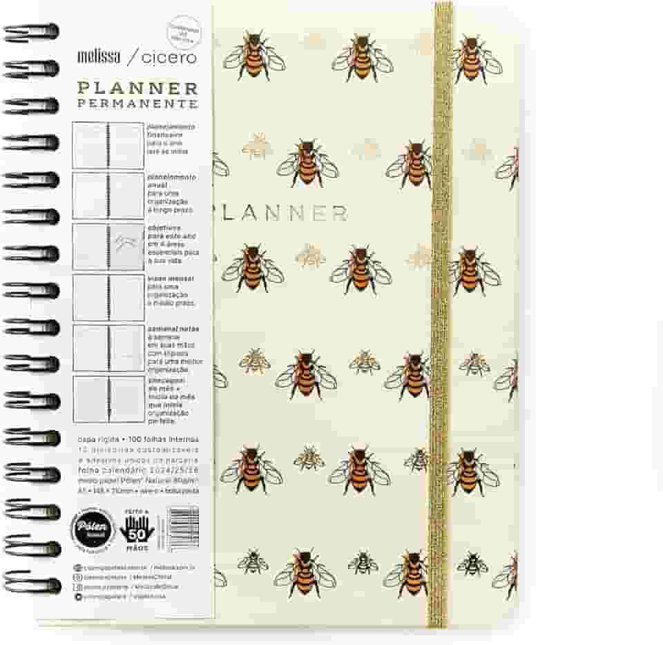 Planner Permanente Wire-O Melissa Semanal Notas A5 Favo De Abelhas, Cicero