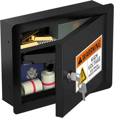 Cofre de parede oculto com painel oculto – Caixa de bloqueio de parede de aço à prova de fogo para parafusos de 40,6 cm – Armário de segurança com trava de chave para dinheiro, armas de fogo e