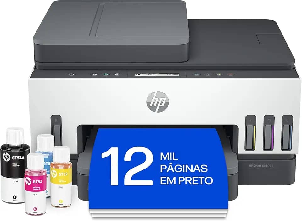 Impressora Multifuncional HP Smart Tank 754 Tanque de Tinta Colorida Wi-Fi Scanner Duplex, Bluetooth. Funções: Imprimir, Copiar, Digitalizar. Cor: Branco (2H0A6A#AK4)