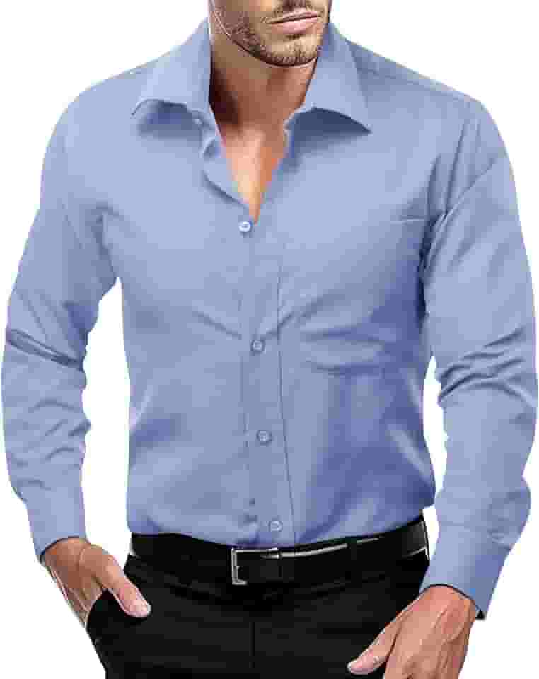 Camisa social masculina de algodão sólido, manga comprida, casual, com botões, ajuste regular, festa de casamento de negócios