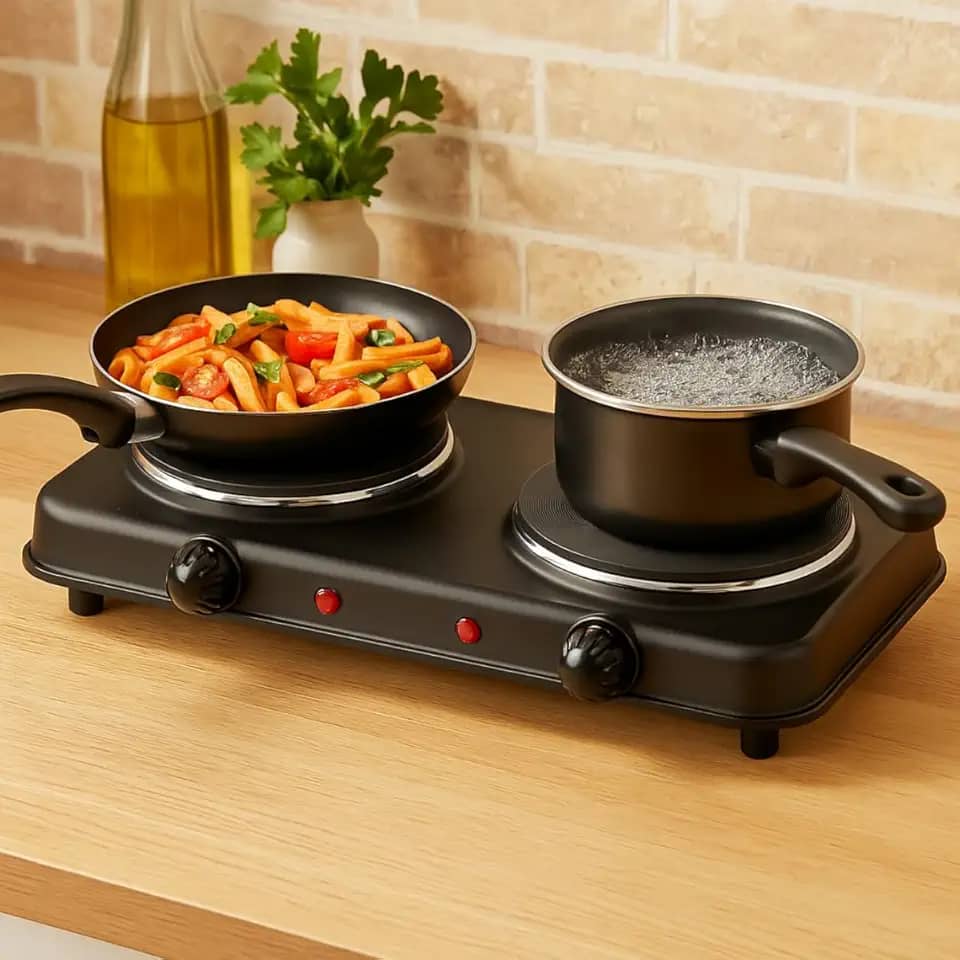 Fogão Eletrico 2 Bocas 2000w de Mesa Preto Pequeno 127v para Viagens e Acaampamentos