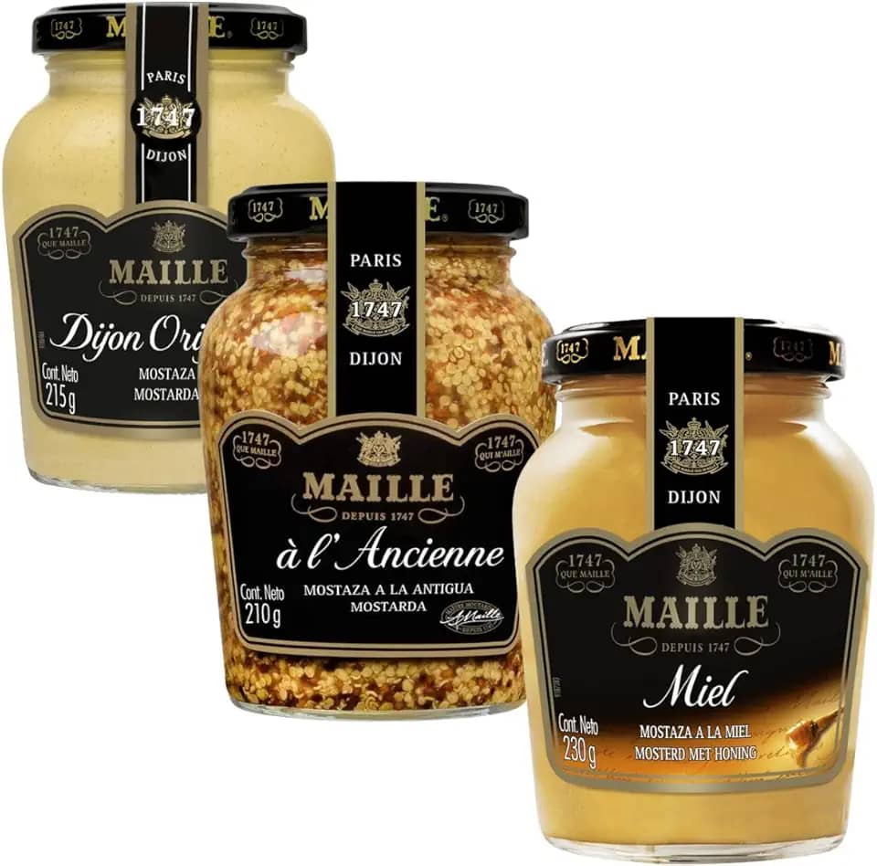 Kit 3 Mostardas Maille Dijon, Mel e Em Gr?os Com Vinho Branco