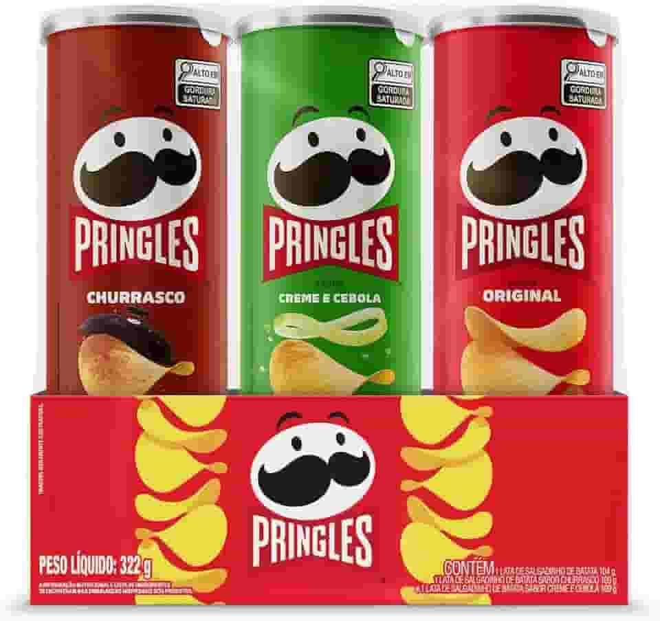 Pringles Pack Promo Salgadinho de Batata Frita 3 Sabores - Original, Creme e Cebola e Churrasco