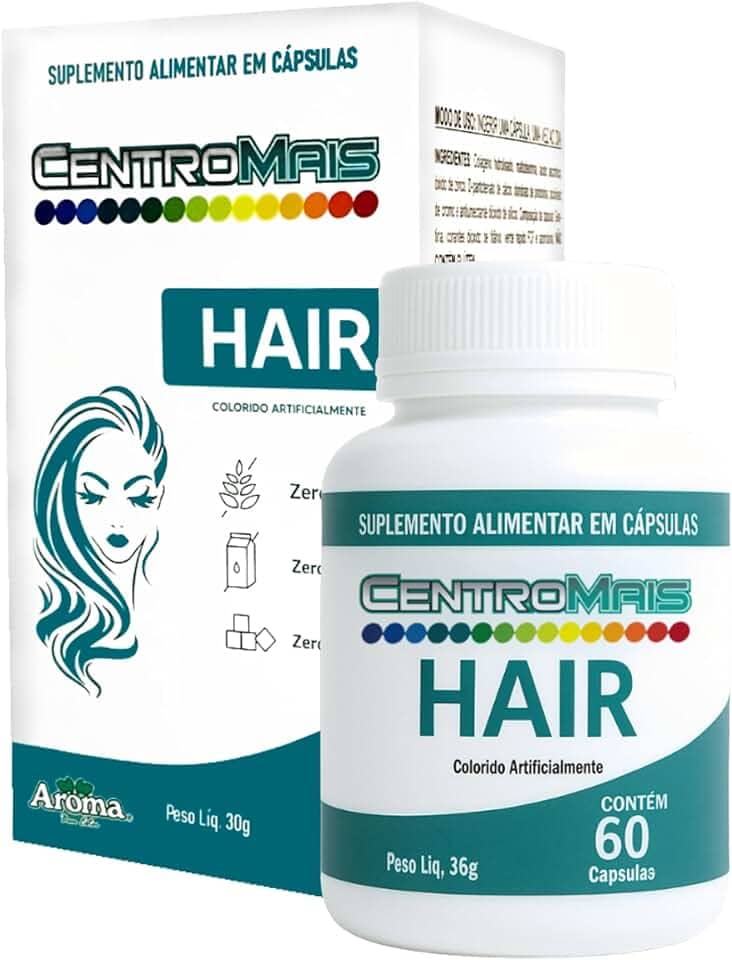 CentroMais Hair - Suplemento Alimentar com Biotina - Cabelos, Pele e Unhas - 60 Cápsulas Queda De Cabelo Biotina E Vitaminas