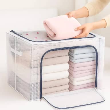 Caixa Organizadora Multiuso Impermeavel Roupas, Cobertas, Edredons com Ziper 24, 66 e 100 Litros, Dobravel e Empilhavel, Estrutura Reforcada, Transparente, Ideal para Closet, Guarda Roupas - 24 Litros