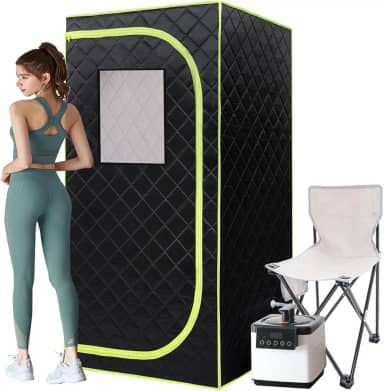 Caixa de sauna portátil, sauna a vapor portátil para casa com vaporizador de 2,6L 1000W, 15 níveis, cadeira dobrável, tamanho extra grande (80 x 80 x 175 cm)