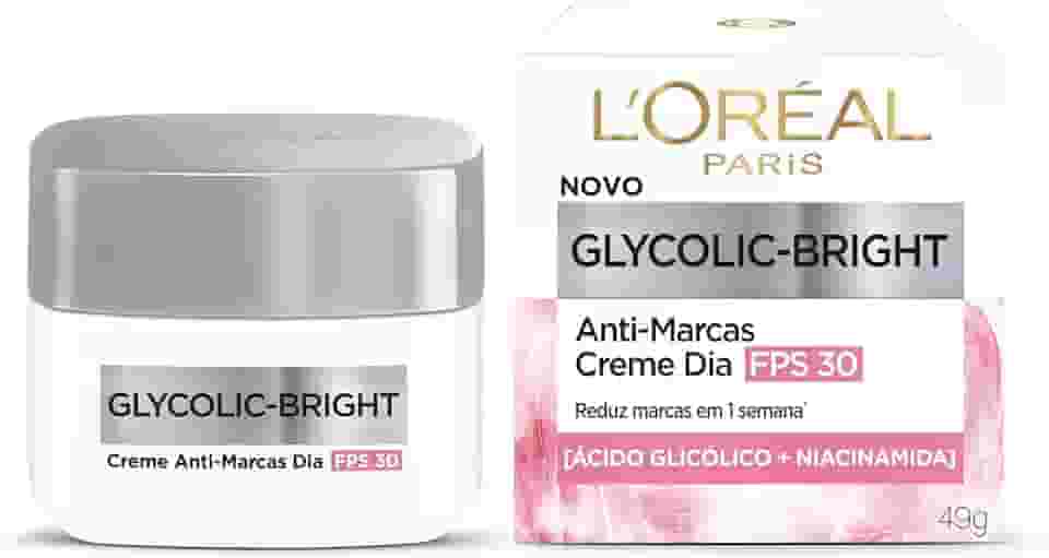 L'Oréal Paris Glycolic-Bright, Creme Anti-Marcas Dia FPS 30 com Ácido Glicólico e Niacinamida para Redução de Manchas e Uniformização da Pele, 49g