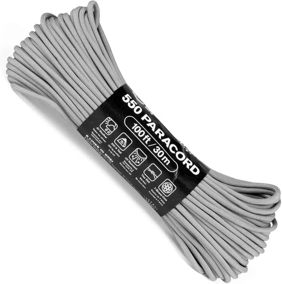 Corda Atwood MFG 550 Paracord 100 pés 7 fios núcleo de nylon paraquedas cordão exterior equipamento de sobrevivência feito nos EUA | cordões, braceletes, alças e chaveiro, Cinza