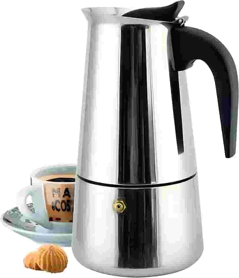 Cafeteira Italiana Expresso 300ml em Aço Inox para 6 Xícaras com Alça Resistente, Prepare um Delicioso Café Forte e Aromático, Ideal para Fogão a Gás, Elétrico e Indução