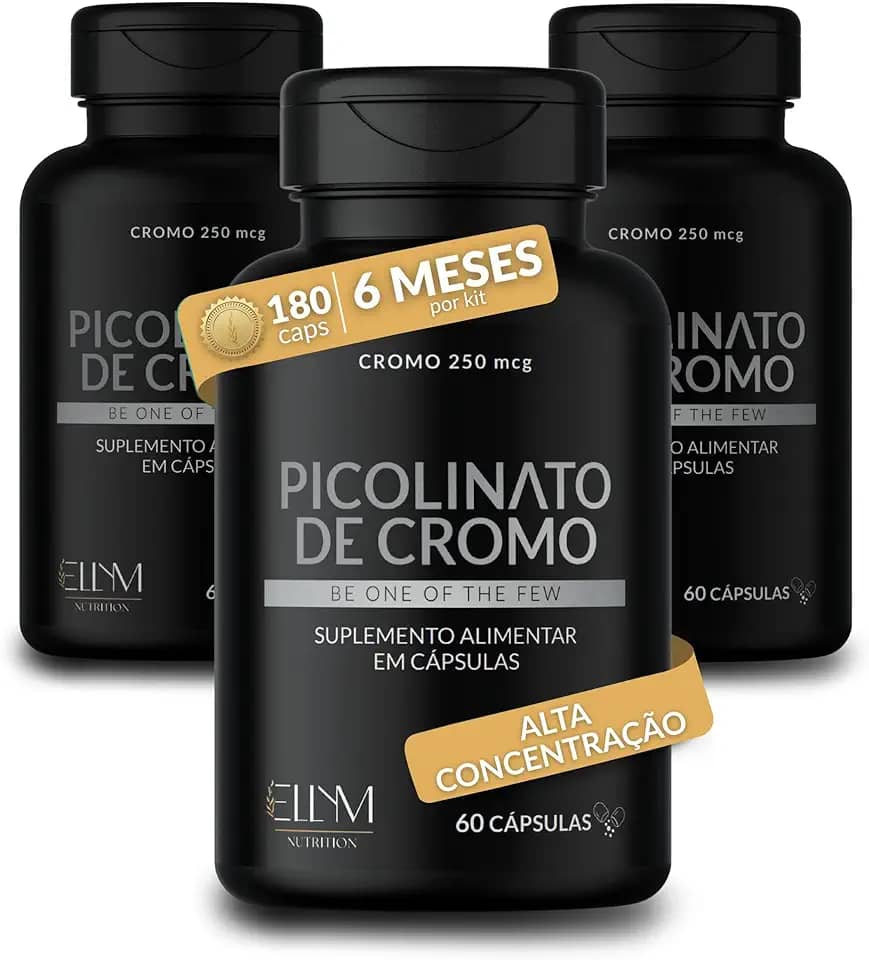 Picolinato De Cromo 250mcg Puro 180 Cápsulas Ellym Nutrition Alta Concentração 6 Meses Auxilia No Metabolismo De Proteínas, Carboidratos E Gorduras