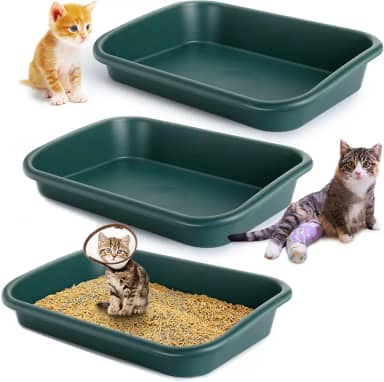 Caixa de areia grande para gatos com 3 peças, caixa de areia para gatos idosos com entrada baixa, caixa de areia aberta para animais de estimação, bandeja para gatos grandes e mais velhos, gatinhos